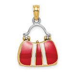 Lade das Bild in den Galerie-Viewer, 14K Yellow Gold Enamel Red White Handbag Purse 3D Pendant Charm
