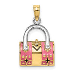 Load image into Gallery viewer, 14K Yellow Gold Enamel Pink Handbag Purse 3D Pendant Charm