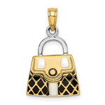 Load image into Gallery viewer, 14K Yellow Gold Enamel Black White Handbag Purse 3D Pendant Charm