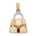 Загрузить изображение в средство просмотра галереи, 14K Yellow Gold Enamel Red White Handbag Purse 3D Pendant Charm