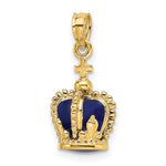Load image into Gallery viewer, 14K Yellow Gold Enamel Blue Crown with Cross 3D Pendant Charm