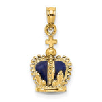 Load image into Gallery viewer, 14K Yellow Gold Enamel Blue Crown with Cross 3D Pendant Charm