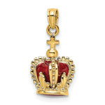 Lade das Bild in den Galerie-Viewer, 14K Yellow Gold Enamel Red Crown with Cross 3D Pendant Charm