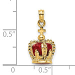 Lade das Bild in den Galerie-Viewer, 14K Yellow Gold Enamel Red Crown with Cross 3D Pendant Charm