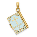 將圖片載入圖庫檢視器 14k yellow gold enamel butterfly flowers cross ecclesiastes 3:1 prayer book 3d pendant charm
