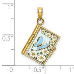 將圖片載入圖庫檢視器 14k yellow gold enamel butterfly flowers cross ecclesiastes 3:1 prayer book 3d pendant charm