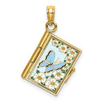 將圖片載入圖庫檢視器 14k yellow gold enamel butterfly flowers cross ecclesiastes 3:1 prayer book 3d pendant charm