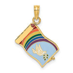 이미지를 갤러리 뷰어에 로드 , 14k Yellow Gold Enamel Rainbow Peace Dove John 3:16 Book 3D Pendant Charm