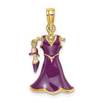 Kép betöltése a galériamegjelenítőbe: 14K Yellow Gold Enamel Purple Dress High Heel Shoe 3D Pendant Charm