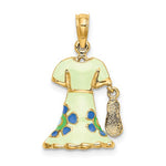 이미지를 갤러리 뷰어에 로드 , 14K Yellow Gold Enamel Mint Green Blue Floral Dress Flip Flop Slipper Sandal 3D Pendant Charm
