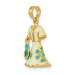 이미지를 갤러리 뷰어에 로드 , 14K Yellow Gold Enamel Mint Green Blue Floral Dress Flip Flop Slipper Sandal 3D Pendant Charm