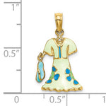 이미지를 갤러리 뷰어에 로드 , 14K Yellow Gold Enamel Mint Green Blue Floral Dress Flip Flop Slipper Sandal 3D Pendant Charm