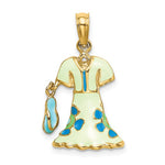 이미지를 갤러리 뷰어에 로드 , 14K Yellow Gold Enamel Mint Green Blue Floral Dress Flip Flop Slipper Sandal 3D Pendant Charm
