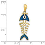 Load image into Gallery viewer, 14k Yellow Gold Enamel Blue Fish Bone 3D Pendant Charm