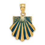 Kép betöltése a galériamegjelenítőbe: 14k Yellow Gold Enamel Blue Seashell Scallop Shell Clamshell Pendant Charm
