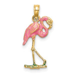 Carica l'immagine nel visualizzatore di Gallery, 14k Yellow Gold Enamel Pink Flamingo 3D Pendant Charm