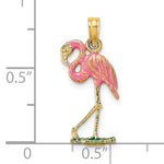 Carica l'immagine nel visualizzatore di Gallery, 14k Yellow Gold Enamel Pink Flamingo 3D Pendant Charm