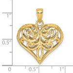 Load image into Gallery viewer, 14k Yellow Gold Diamond Cut Puffy Filigree Heart 3D Pendant Charm