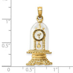 Load image into Gallery viewer, 14k Yellow Gold Enamel Glass Torsion Pendulum Clock 3D Pendant Charm