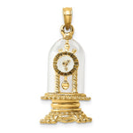 Load image into Gallery viewer, 14k Yellow Gold Enamel Glass Torsion Pendulum Clock 3D Pendant Charm