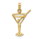 Kép betöltése a galériamegjelenítőbe: 14k Yellow Gold Martini with Olive Drink Cut Out Pendant Charm