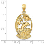 Carica l'immagine nel visualizzatore di Gallery, 14k Yellow Gold Hawaii Dolphin Palm Coconut Tree Sun Waves Pendant Charm