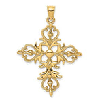 Ladda upp bild till gallerivisning, 14k Yellow Gold Fleur de Lis Cross Large Pendant Charm