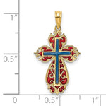 Load image into Gallery viewer, 14k Yellow Gold Enamel Blue Red Cross Pendant Charm