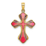 Carica l'immagine nel visualizzatore di Gallery, 14k Yellow Gold Enamel Pink Purple Cross Pendant Charm