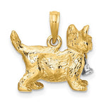 画像をギャラリービューアに読み込む, 14k Yellow White Gold Two Tone Cat with Dangling Bell 3D Pendant Charm