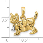 画像をギャラリービューアに読み込む, 14k Yellow White Gold Two Tone Cat with Dangling Bell 3D Pendant Charm