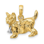画像をギャラリービューアに読み込む, 14k Yellow White Gold Two Tone Cat with Dangling Bell 3D Pendant Charm
