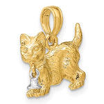 Załaduj obraz do przeglądarki galerii, 14k Yellow White Gold Two Tone Cat with Dangling Bell 3D Pendant Charm