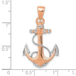 Load image into Gallery viewer, 14k Rose Gold Rhodium Two Tone Anchor with Rope Pendant Charm