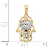 Kép betöltése a galériamegjelenítőbe: 14K Yellow Gold and Rhodium Hamsa Chamseh Heart Pendant Charm