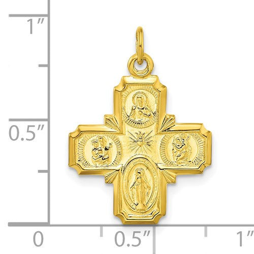 Sterling Silver Yellow Gold Plated Cruciform Cross Four Way Miraculous Medal Pendant Charm