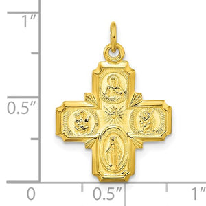 Sterling Silver Yellow Gold Plated Cruciform Cross Four Way Miraculous Medal Pendant Charm