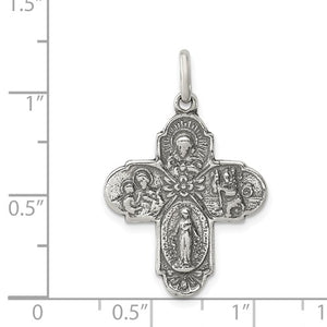 Sterling Silver Cruciform Cross Four Way Miraculous Medal Antique Style Pendant Charm