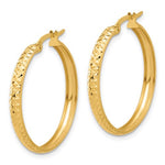 Cargar imagen en el visor de la galería, 14K Yellow Gold Diamond Cut Round Hoop Textured Earrings 27mm x 3mm