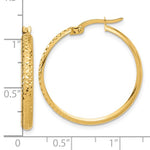 Cargar imagen en el visor de la galería, 14K Yellow Gold Diamond Cut Round Hoop Textured Earrings 27mm x 3mm