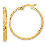 Cargar imagen en el visor de la galería, 14K Yellow Gold Diamond Cut Round Hoop Textured Earrings 27mm x 3mm