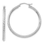 Afbeelding in Gallery-weergave laden, 14K White Gold Diamond Cut Knife Edge Round Hoop Earrings 35mm x 2.5mm