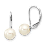 Load image into Gallery viewer, 14K White Gold White Round 7-8mm Saltwater Akoya Cultured Pearl Lever Back Dangle Drop Earrings
