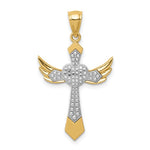 Load image into Gallery viewer, 14k Yellow Gold with Rhodium Cross Angel Wings Pendant Charm