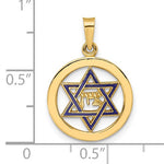 Carica l'immagine nel visualizzatore di Gallery, 14k Yellow Gold Enamel Star of David Round Circle Frame Pendant Charm
