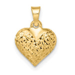 Afbeelding in Gallery-weergave laden, 14K Yellow Gold Diamond Cut Puffy Heart 3D Small Pendant Charm