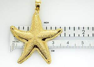 14k Yellow Gold Starfish Textured Large Pendant Charm