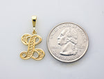 將圖片載入圖庫檢視器 14k yellow gold initial letter l cursive script alphabet filigree pendant charm