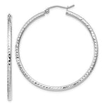 이미지를 갤러리 뷰어에 로드 , 14K White Gold Diamond Cut Round Hoop Textured Earrings 40mm x 2mm