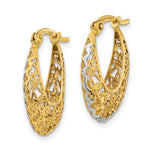Afbeelding in Gallery-weergave laden, 14K Yellow Gold and Rhodium Filigree Ornate Hoop Earrings